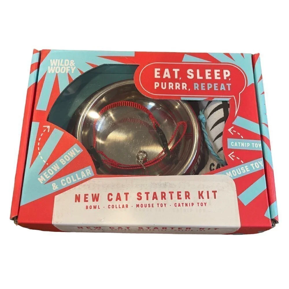 Wild & Woofy Eat Sleep Purr Repeat New Cat Starter Kit 4-Piece New